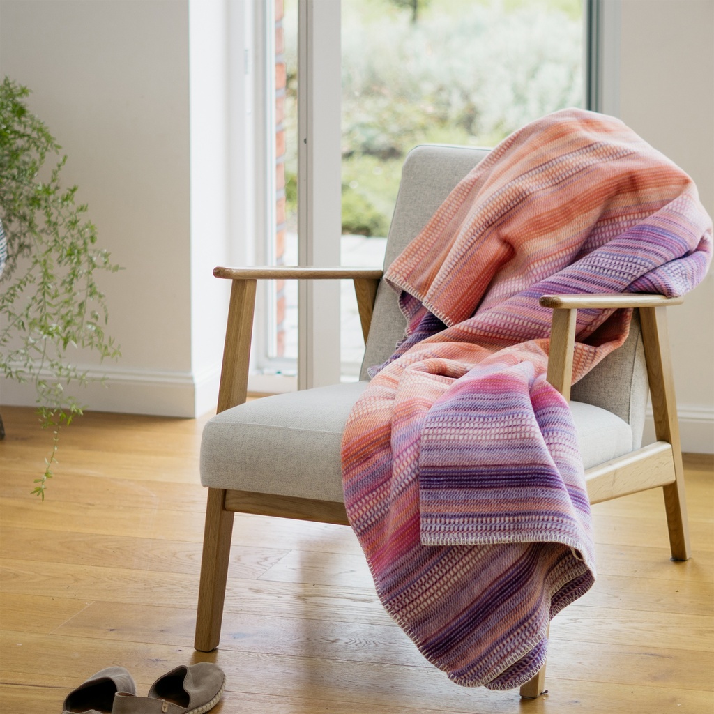 Orange Purple Fine Patterned Striped Throw Blanket by IBENA